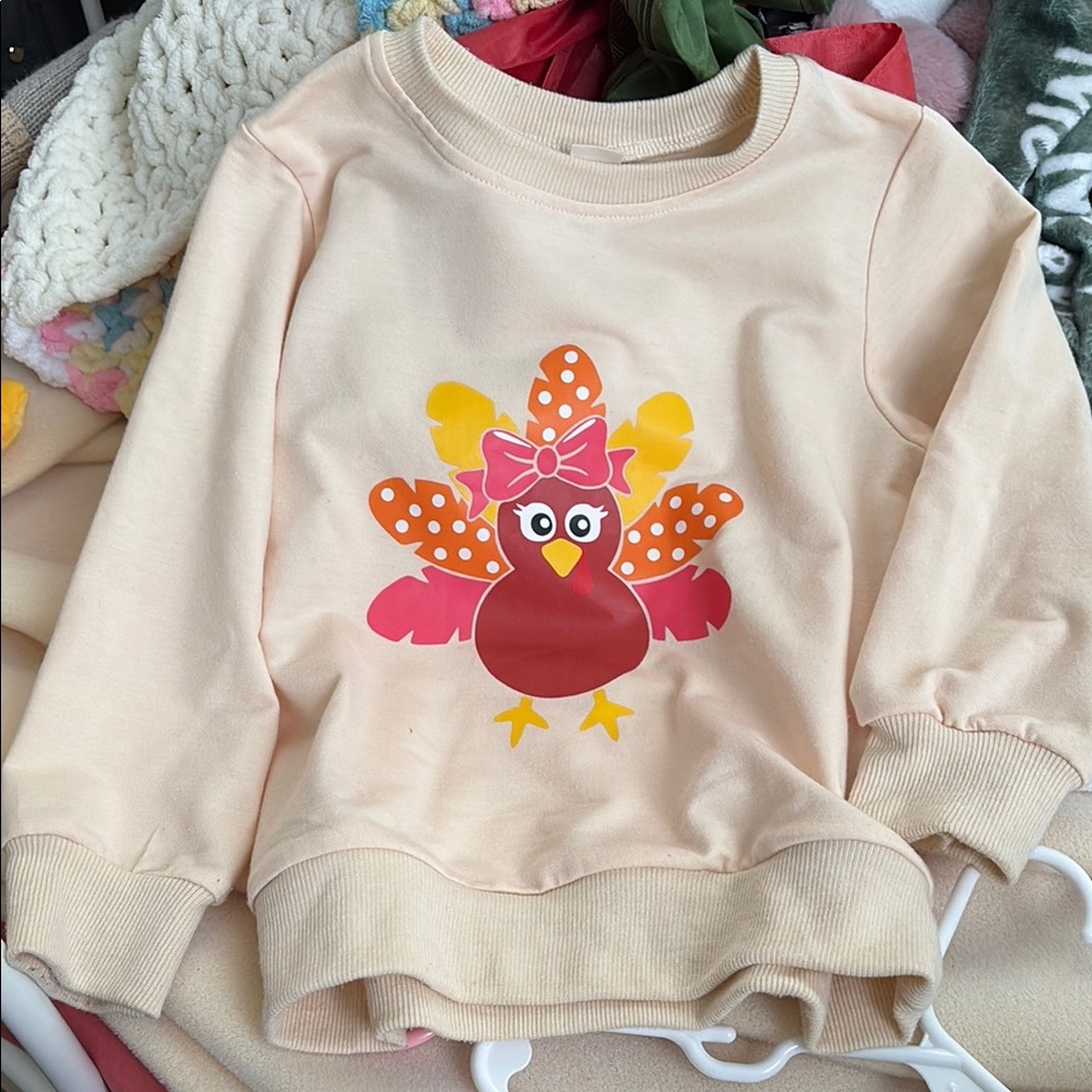 Kids Cream Turkey Graphic Sweatshirt